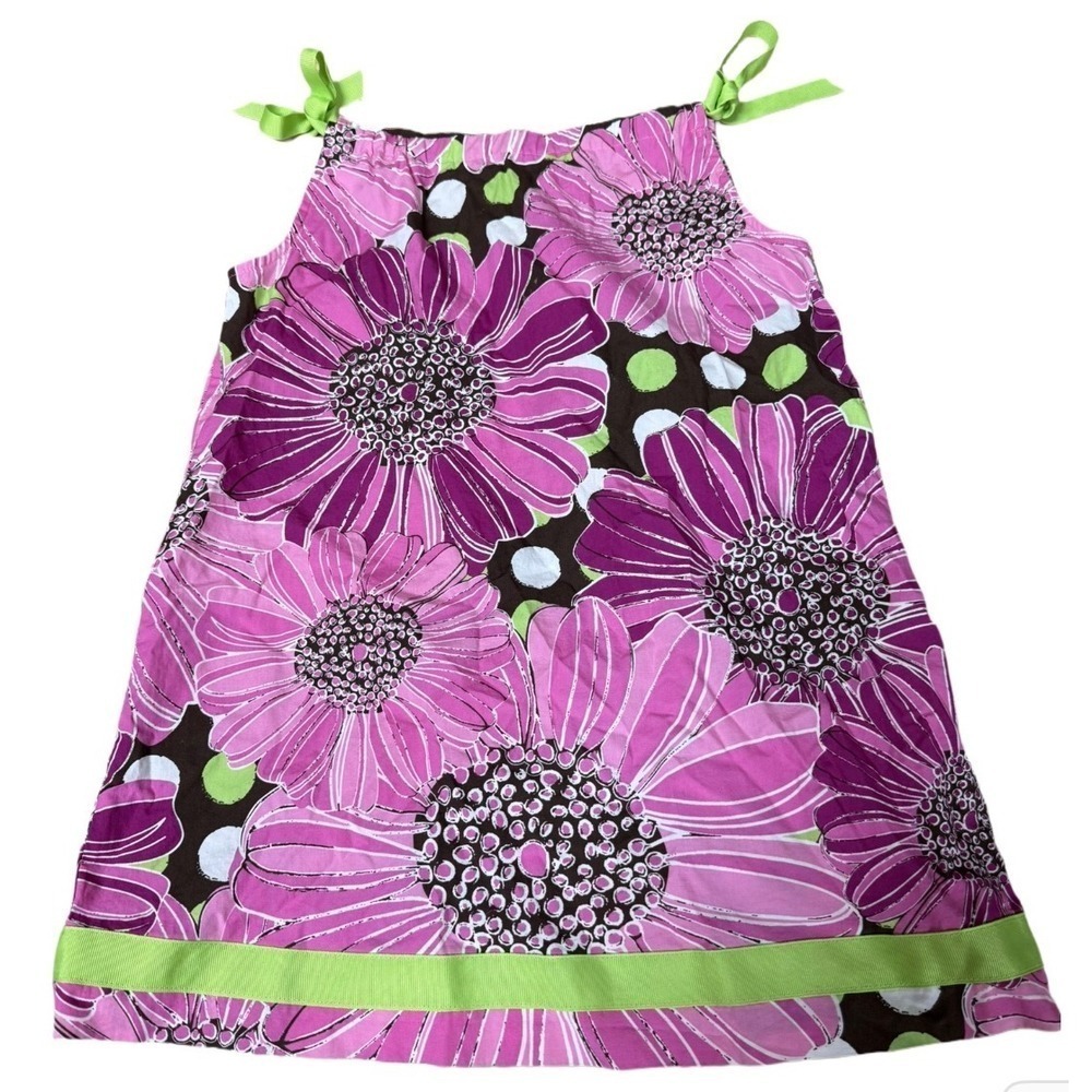 Hanna Andersson Pink Sunflower Daisy Floral Sun Dress Tie Straps Size 110 5/6